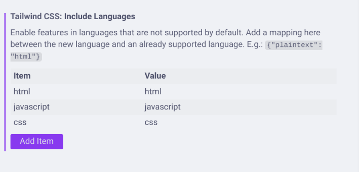 VSCode Settings for Tailwind CSS default files